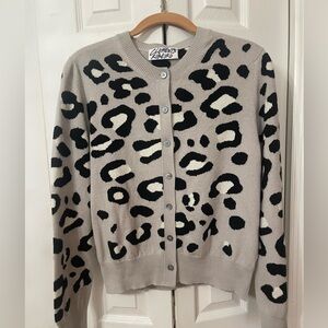 Clements Ribeiro Woman’s Leopard Cardigan-Taupe 100% Cashmere Size Large EUC